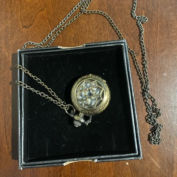 Brass Pocket Watch Necklace with Chain - Picture 2 of 6